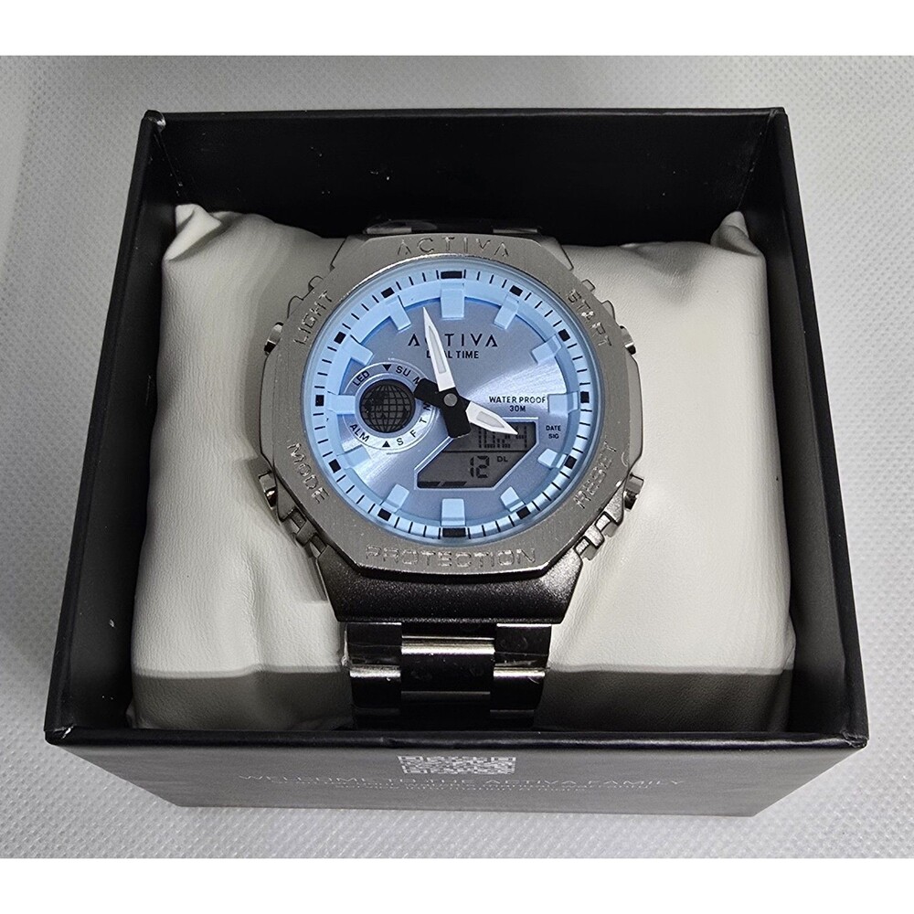 Activa Sianal Invicta Digital Unisex Watch  45.5mm Silver Aqua Blue ACWM423-003